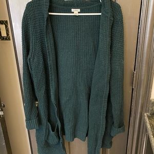 LL Bean green hooded cardigan M